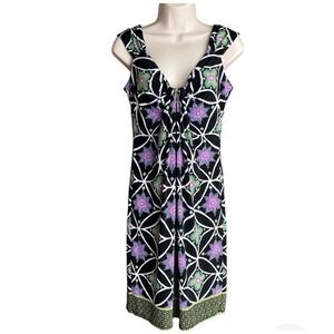 B.Calm Geometric Floral Shift 10‎ Sun Dress Artsy Y2K Boho Office Beach Summer